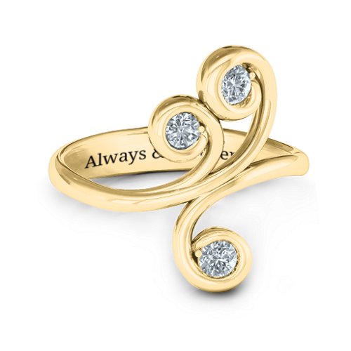 Whimsical Waves 3-Stone Ring – 10K Yellow Gold with Cubic Zirconia