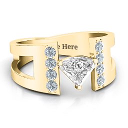 Contemporary Cutout Ring With Accents in 10K Solid Yellow Gold with White Premium Zirconia and Cubic Zirconia