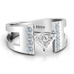 Contemporary Cutout Ring With Accents in 925 Sterling Silver with White Premium Zirconia and Cubic Zirconia