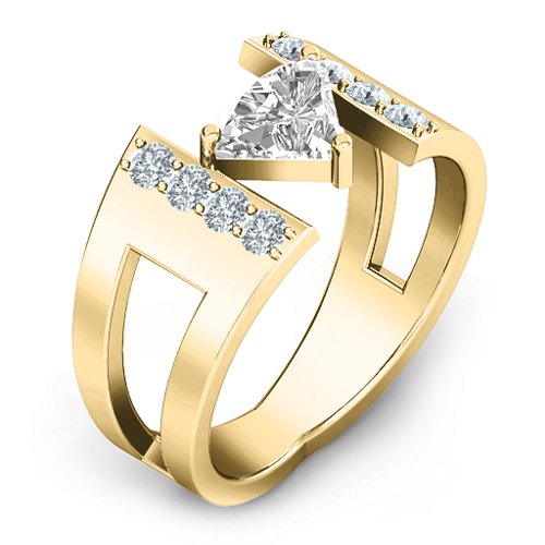 Contemporary Cutout Ring With Accents – 10K Yellow Gold with White Premium Zirconia and Cubic Zirconia