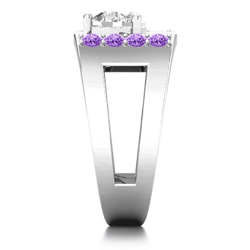 Contemporary Cutout Ring With Accents – Sterling Silver with White Premium Zirconia and Amethyst