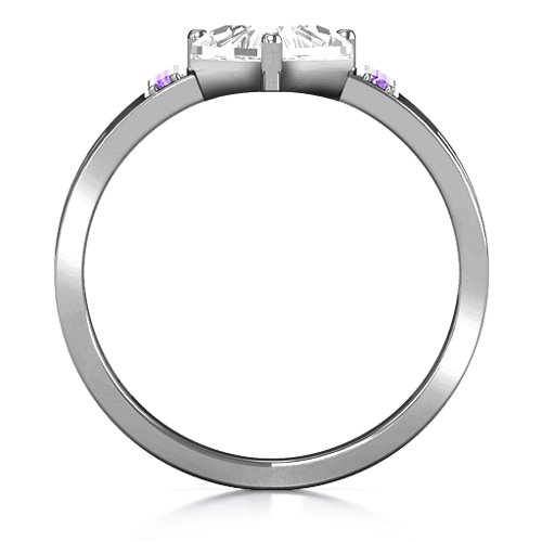 Contemporary Cutout Ring With Accents – Sterling Silver with White Premium Zirconia and Amethyst