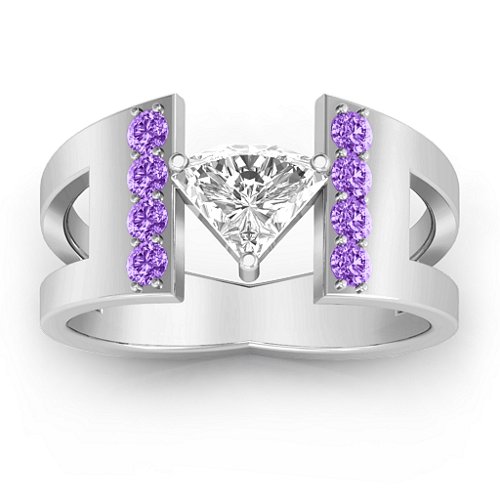 Contemporary Cutout Ring With Accents – Sterling Silver with White Premium Zirconia and Amethyst