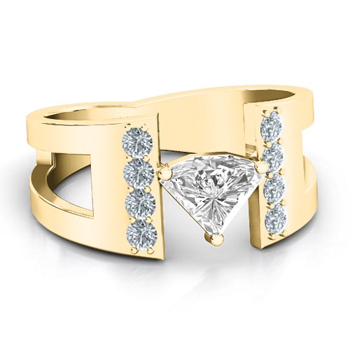 Contemporary Cutout Ring With Accents – 10K Yellow Gold with White Premium Zirconia and Cubic Zirconia