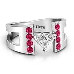 Contemporary Cutout Ring With Accents in 925 Sterling Silver with White Premium Zirconia and Ruby