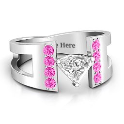 Contemporary Cutout Ring With Accents in 925 Sterling Silver with White Premium Zirconia and Pink Tourmaline
