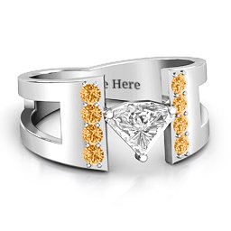 Contemporary Cutout Ring With Accents in 925 Sterling Silver with White Premium Zirconia and Citrine