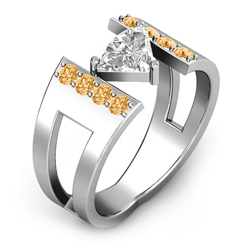 Contemporary Cutout Ring With Accents – Sterling Silver with White Premium Zirconia and Citrine