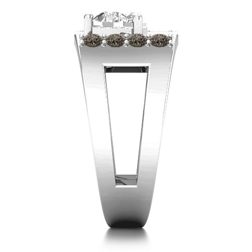 Contemporary Cutout Ring With Accents – Sterling Silver with White Premium Zirconia and Smokey Quartz