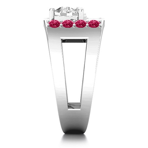 Contemporary Cutout Ring With Accents – Sterling Silver with White Premium Zirconia and Ruby