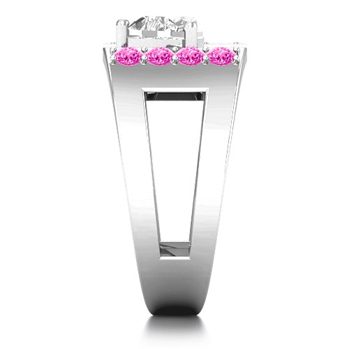 Contemporary Cutout Ring With Accents – Sterling Silver with White Premium Zirconia and Pink Tourmaline