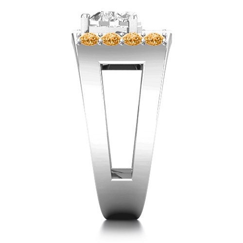 Contemporary Cutout Ring With Accents – Sterling Silver with White Premium Zirconia and Citrine