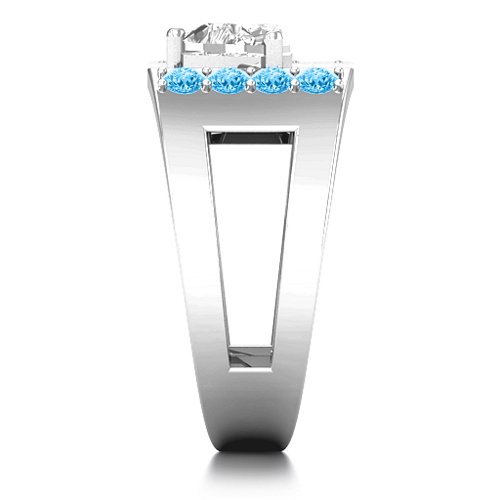 Contemporary Cutout Ring With Accents – Sterling Silver with White Premium Zirconia and Blue Topaz