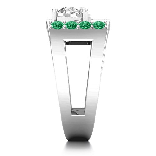Contemporary Cutout Ring With Accents – Sterling Silver with White Premium Zirconia and Emerald