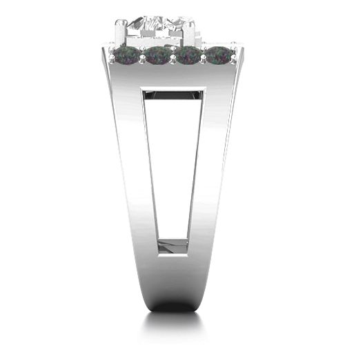 Contemporary Cutout Ring With Accents – Sterling Silver with White Premium Zirconia and Alexandrite