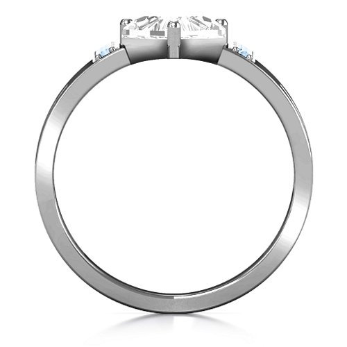 Contemporary Cutout Ring With Accents – Sterling Silver with White Premium Zirconia and Aquamarine