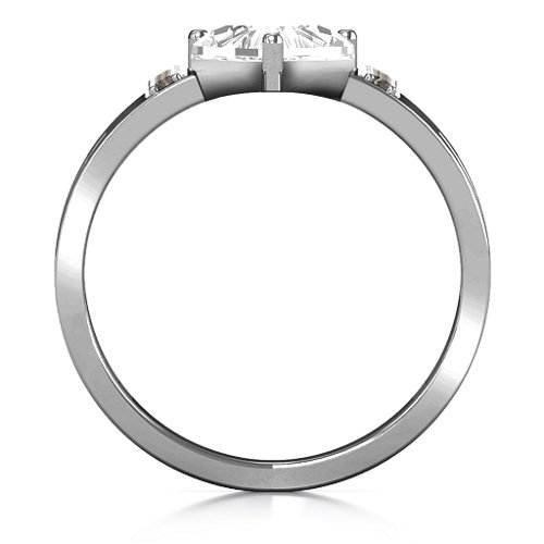 Contemporary Cutout Ring With Accents – Sterling Silver with White Premium Zirconia and Smokey Quartz