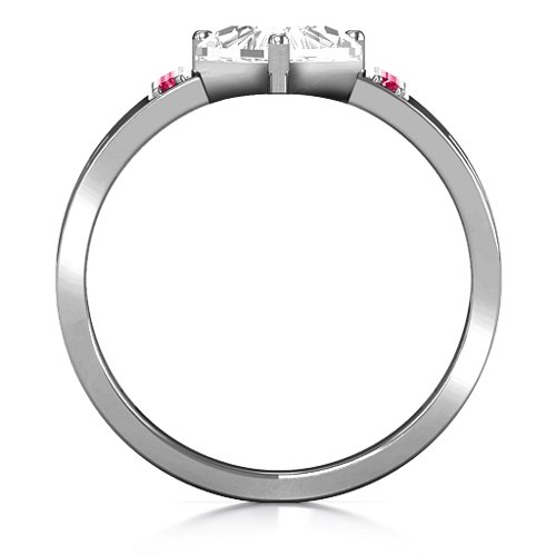 Contemporary Cutout Ring With Accents – Sterling Silver with White Premium Zirconia and Ruby