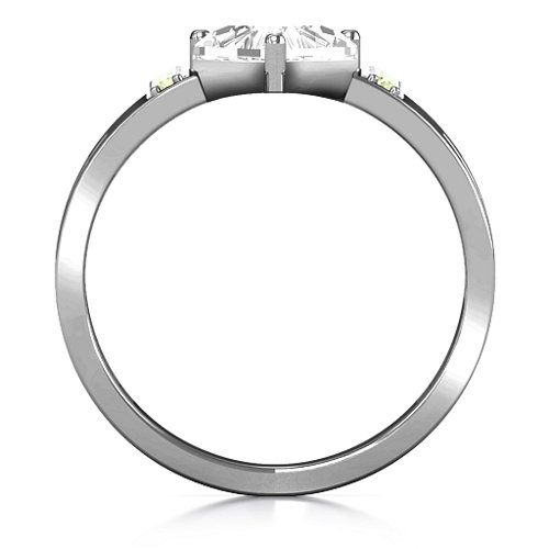 Contemporary Cutout Ring With Accents – Sterling Silver with White Premium Zirconia and Peridot