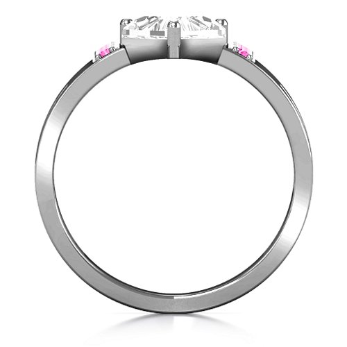 Contemporary Cutout Ring With Accents – Sterling Silver with White Premium Zirconia and Pink Tourmaline