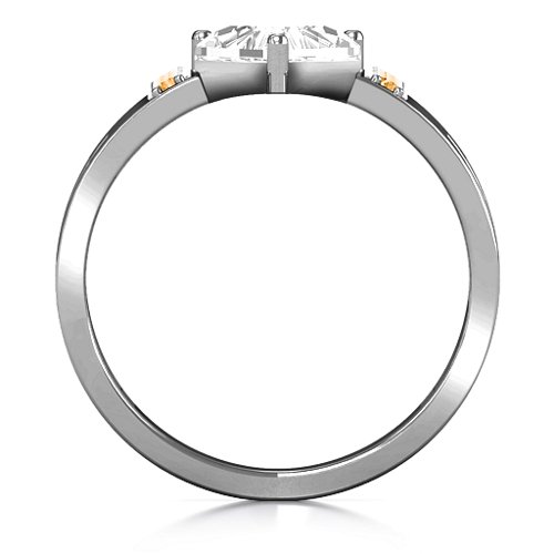 Contemporary Cutout Ring With Accents – Sterling Silver with White Premium Zirconia and Citrine