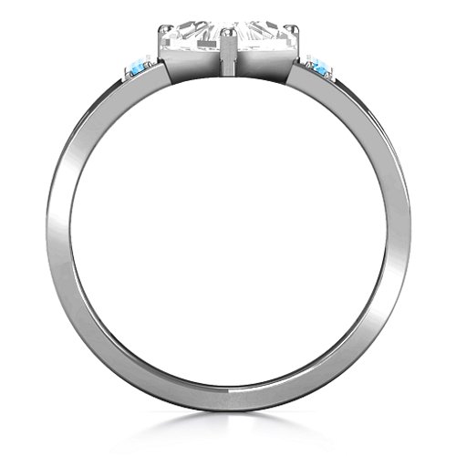 Contemporary Cutout Ring With Accents – Sterling Silver with White Premium Zirconia and Blue Topaz