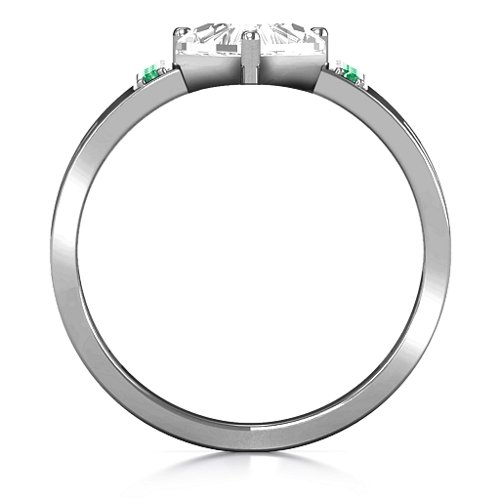 Contemporary Cutout Ring With Accents – Sterling Silver with White Premium Zirconia and Emerald