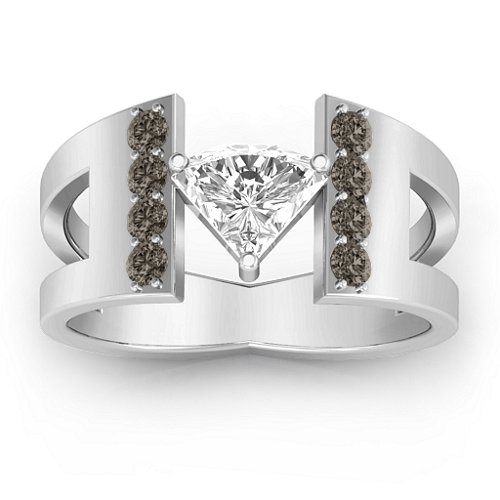 Contemporary Cutout Ring With Accents – Sterling Silver with White Premium Zirconia and Smokey Quartz