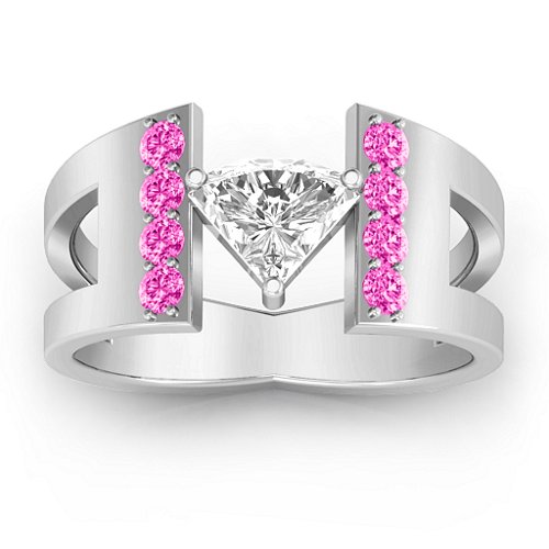 Contemporary Cutout Ring With Accents – Sterling Silver with White Premium Zirconia and Pink Tourmaline