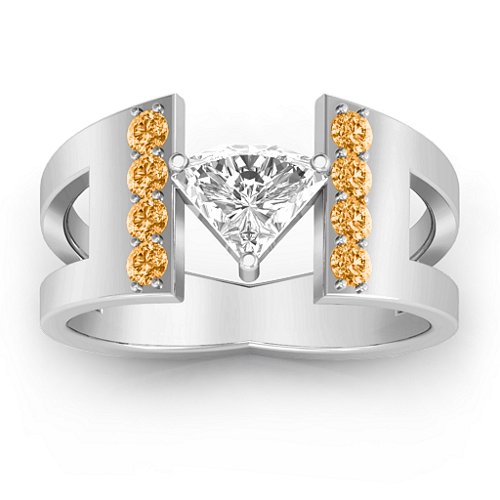 Contemporary Cutout Ring With Accents – Sterling Silver with White Premium Zirconia and Citrine
