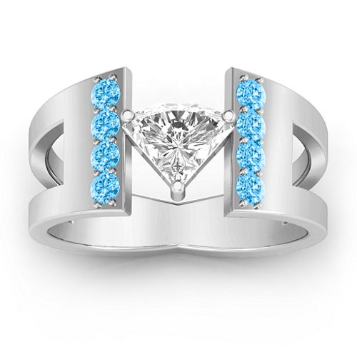 Contemporary Cutout Ring With Accents – Sterling Silver with White Premium Zirconia and Blue Topaz