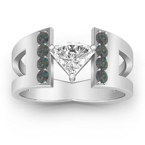 Contemporary Cutout Ring With Accents – Sterling Silver with White Premium Zirconia and Alexandrite