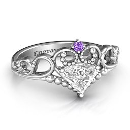 Dreams Do Come True Tiara Ring in 925 Sterling Silver with White Premium Zirconia and Amethyst