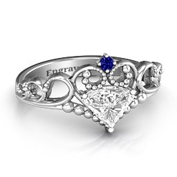 Dreams Do Come True Tiara Ring in 925 Sterling Silver with White Premium Zirconia and Blue Sapphire