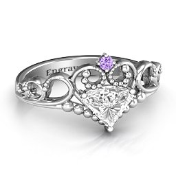 Dreams Do Come True Tiara Ring in 925 Sterling Silver with White Premium Zirconia and Amethyst