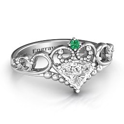 Dreams Do Come True Tiara Ring in 925 Sterling Silver with White Premium Zirconia and Emerald