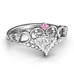 Dreams Do Come True Tiara Ring in 925 Sterling Silver with White Premium Zirconia and Pink Tourmaline