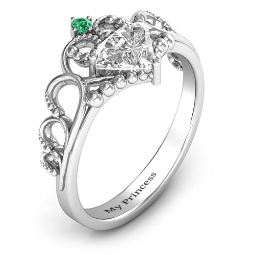 Dreams Do Come True Tiara Ring – Sterling Silver with White Premium Zirconia and Emerald