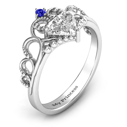 Dreams Do Come True Tiara Ring – Sterling Silver with White Premium Zirconia and Blue Sapphire