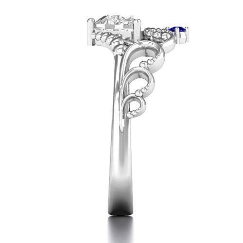 Dreams Do Come True Tiara Ring – Sterling Silver with White Premium Zirconia and Blue Sapphire