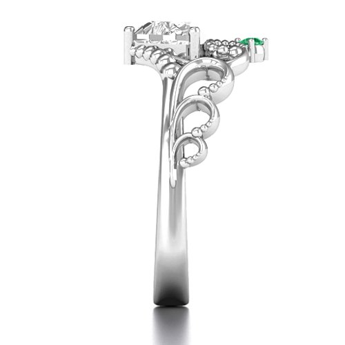 Dreams Do Come True Tiara Ring – Sterling Silver with White Premium Zirconia and Emerald