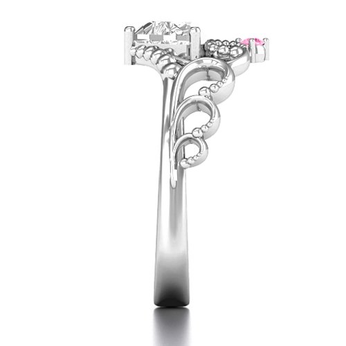 Dreams Do Come True Tiara Ring – Sterling Silver with White Premium Zirconia and Pink Tourmaline