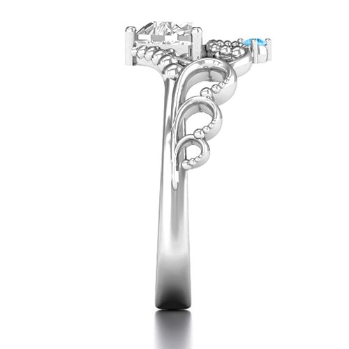 Dreams Do Come True Tiara Ring – Sterling Silver with White Premium Zirconia and Blue Topaz