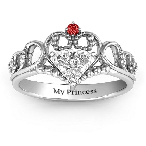 Dreams Do Come True Tiara Ring – Sterling Silver with White Premium Zirconia and Garnet