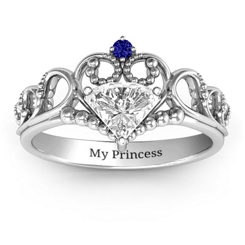 Dreams Do Come True Tiara Ring – Sterling Silver with White Premium Zirconia and Blue Sapphire
