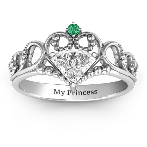 Dreams Do Come True Tiara Ring – Sterling Silver with White Premium Zirconia and Emerald