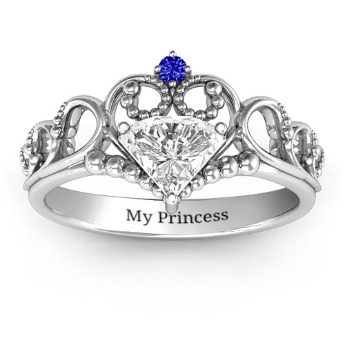 Dreams Do Come True Tiara Ring – Sterling Silver with White Premium Zirconia and Blue Sapphire