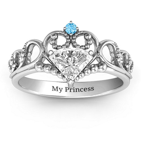 Dreams Do Come True Tiara Ring – Sterling Silver with White Premium Zirconia and Blue Topaz