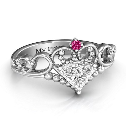 Dreams Do Come True Tiara Ring – Sterling Silver with White Premium Zirconia and Ruby
