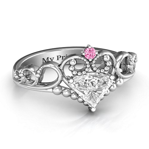 Dreams Do Come True Tiara Ring – Sterling Silver with White Premium Zirconia and Pink Tourmaline